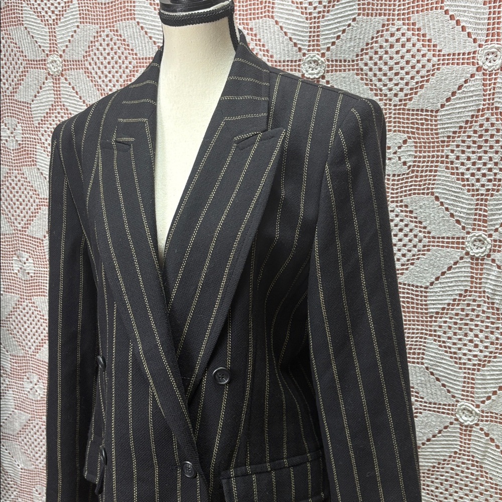 Mondi Vintage Wool Blazer Pinstripe Black Gold Size 38/ Sz 6-8 - Picture 8 of 8